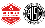 AutoDesk AutoCAD professional, also certified by AISC, the American Institutet of Steel Construction